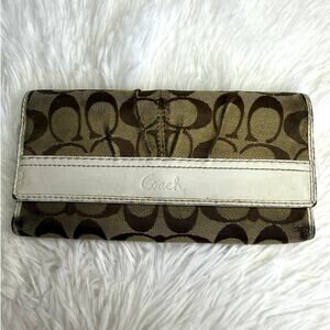 COACH Brown White Signature Canvas Wallet